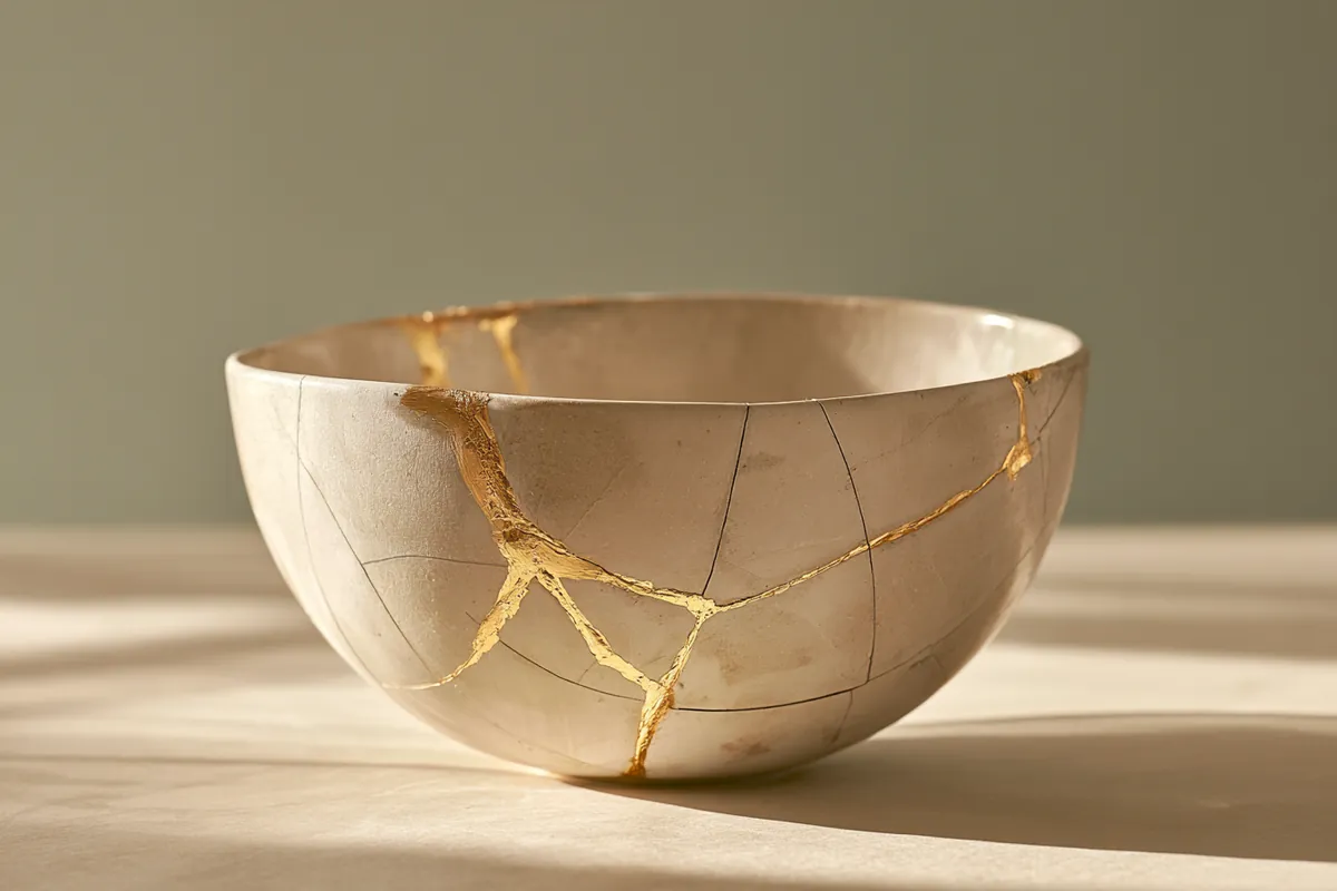 Ceramic bowl repaired with gold seams symbolizing credit repair