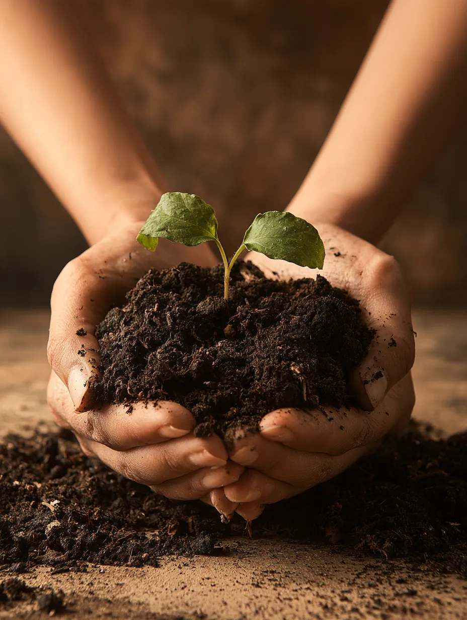 Hands holding a sprouting seedling, credit growing back after damage