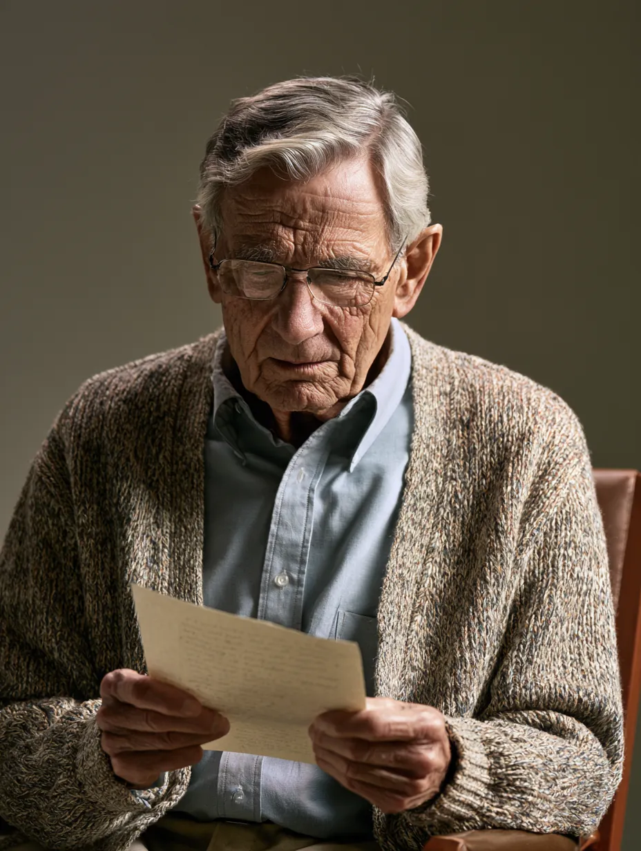 Man reading a final payoff confirmation letter with relief