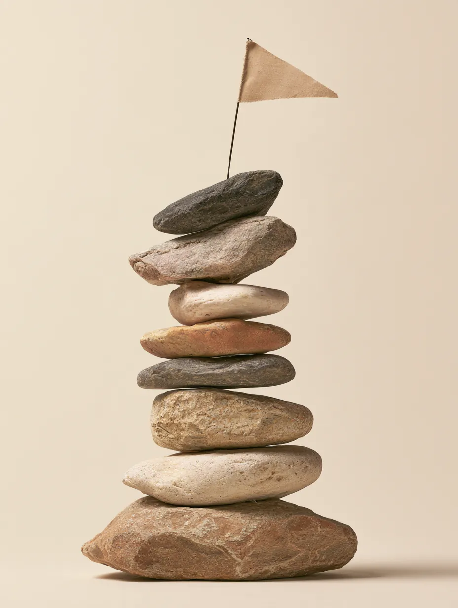 River stones stacked into one steady column like debts combined into one payment