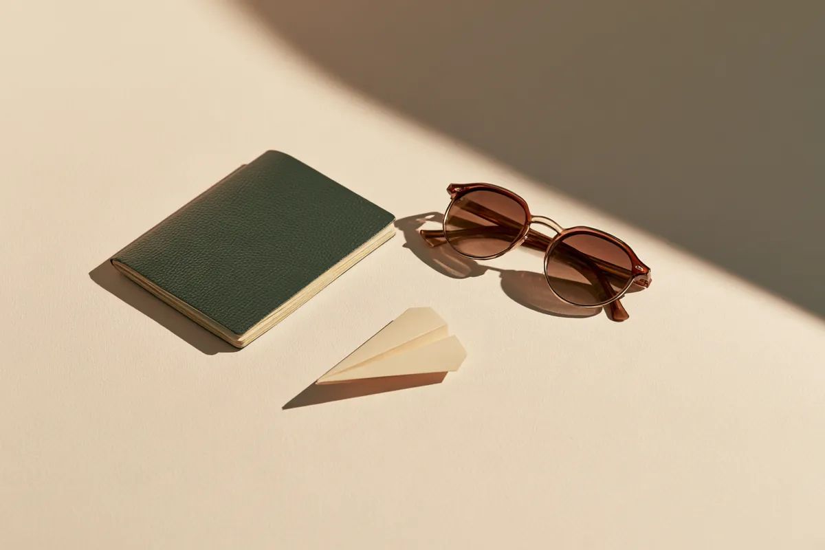 Passport and sunglasses arranged for a vacation loan trip plan